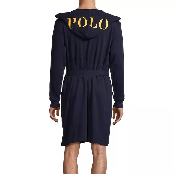 POLO RALPH LAUREN Navy Brushed Fleece Robe Size S/M - Picture 10 of 14